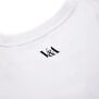 A close up of the nape of a white t-shirt with the V&A logo in black.